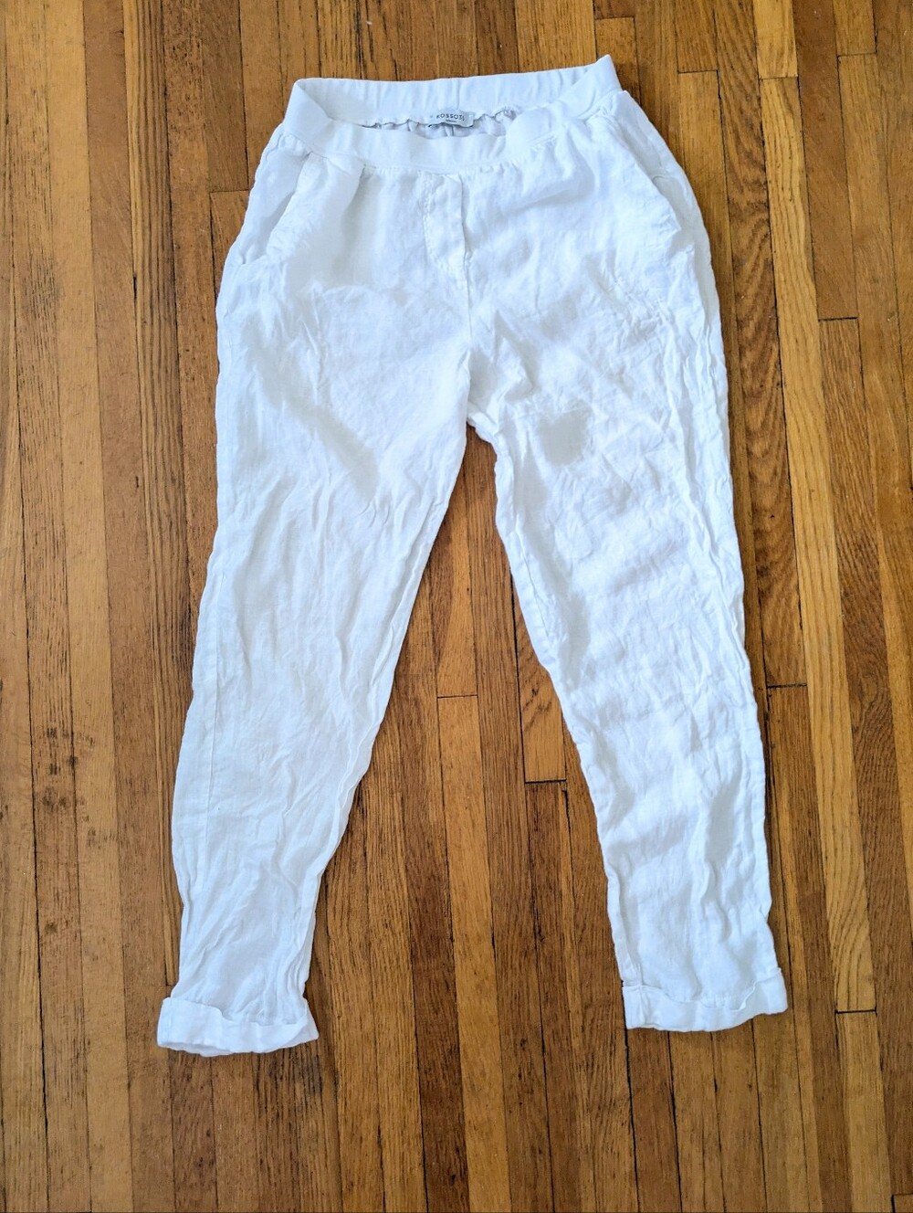 ROSSO35 Italy White Linen Cuffed Jogger Trouser pants size EU 42